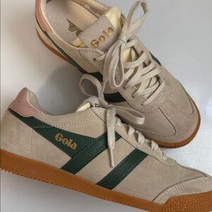 Gola Classic Beige and Dark Green with Pink Sneakers